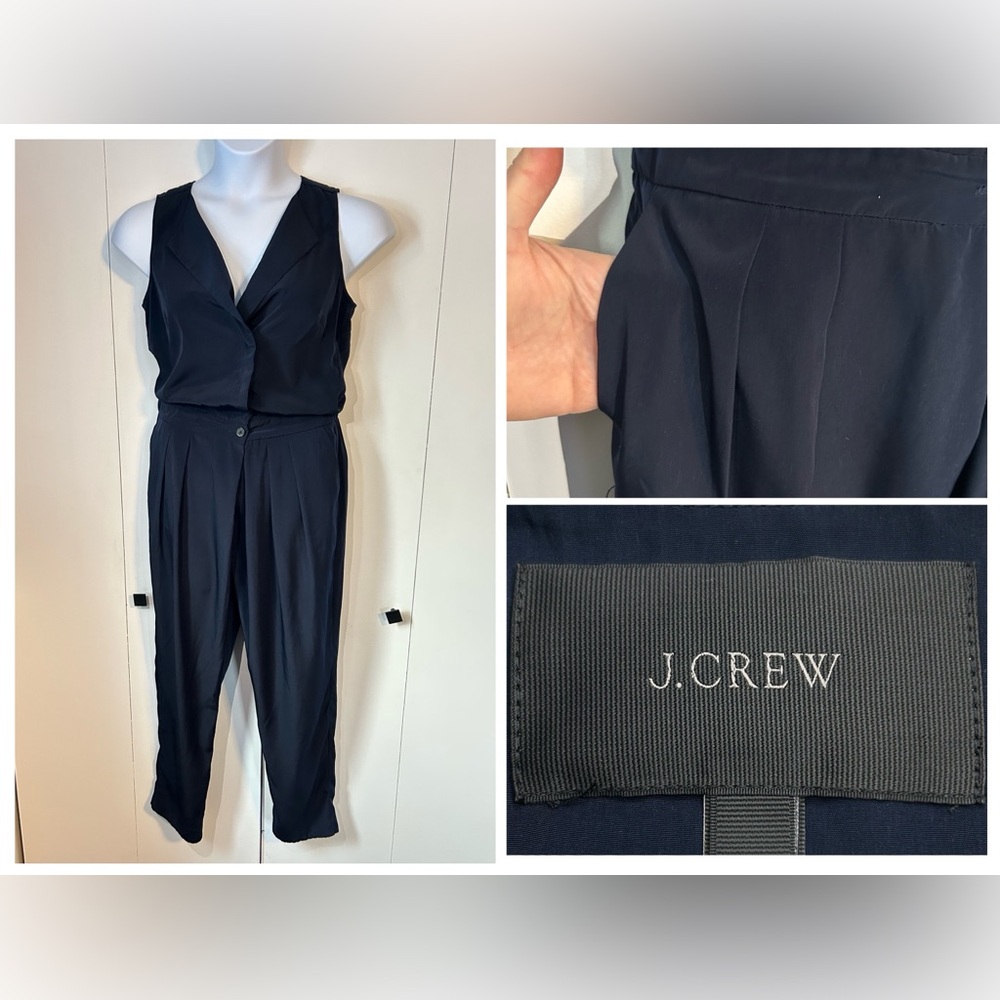 J. Crew Navy Jumpsuit 4T Sleeveless Collared V Neck Pockets Career Office Travel